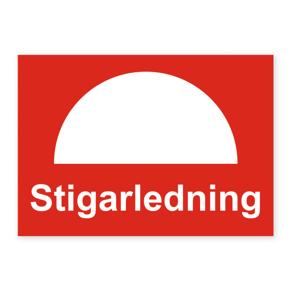 Stigarledning-skylten har storleken 148x105mm och tillverkas i materialet Aluminium 0.7mm. Denna standardskylt kan anpassas så att du kan skapa din egen version av skylten.