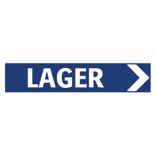 Lager pil höger-skylten har storleken 750x150mm och tillverkas i materialet Aluminium 2mm Plan. Denna standardskylt kan anpassas så att du kan skapa din egen version av skylten.
