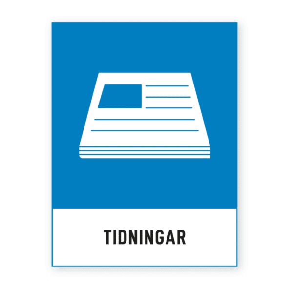 Tidningar-skylten har storleken 74x97mm och tillverkas i materialet Dekal. Denna standardskylt kan anpassas så att du kan skapa din egen version av skylten.