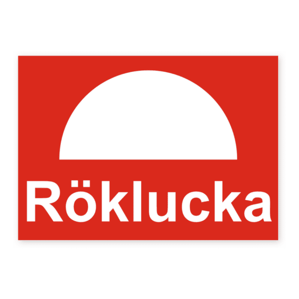Röklucka-skylten har storleken 148x105mm och tillverkas i materialet Dekal. Denna standardskylt kan anpassas så att du kan skapa din egen version av skylten.